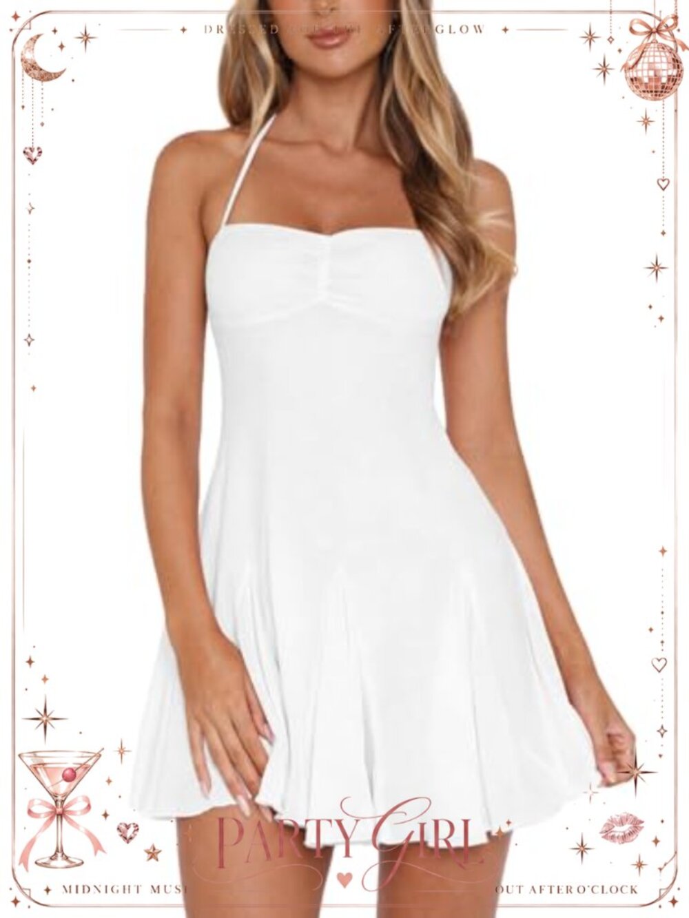 Halter Backless Mini Dress Ruched Bust Ruffle Hem Party